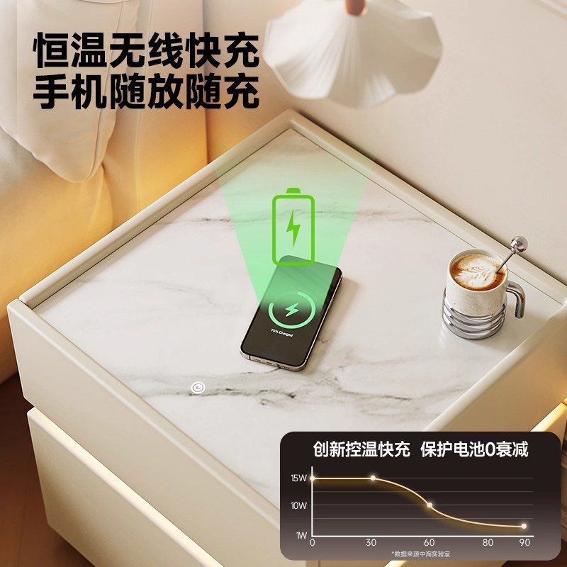 Madera de lujo ligera de alta sensación de mesilla de cama 2025 nuevo estilo italiano simple moderno dormitorio cuero inteligente gabinete de cama