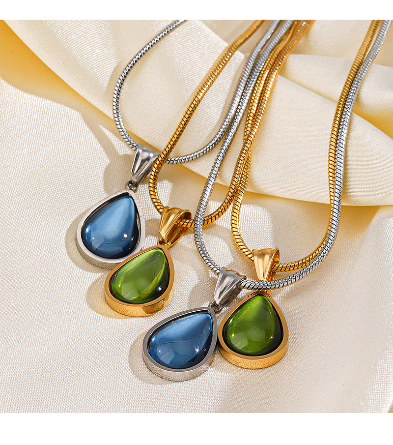 Pendant Necklace Classification 304 Stainless Steel Chain Material 1 Piece Quantity PVD Coated 18K Gold Plated Water Droplets 304 Stainless Steel Retro Waterproof Non Tarnish 304 Stainless Steel Pendant Necklace