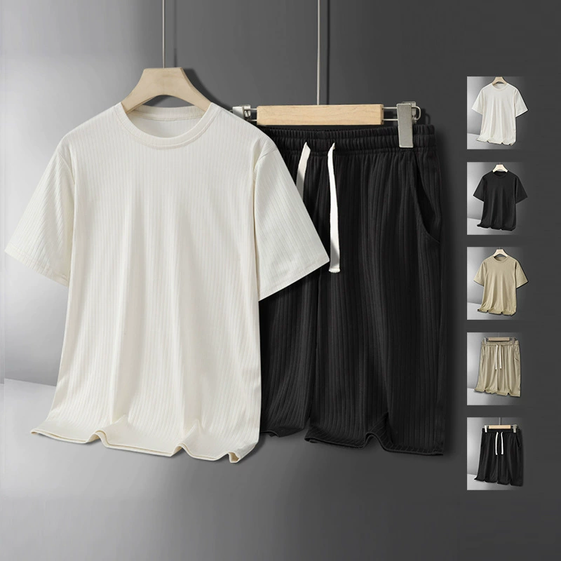 Летний повседневный набор 2024 мужской ледяной шелк быстротушащая эластичная свободная дышащая футболка с короткими рукавами шорты спорт