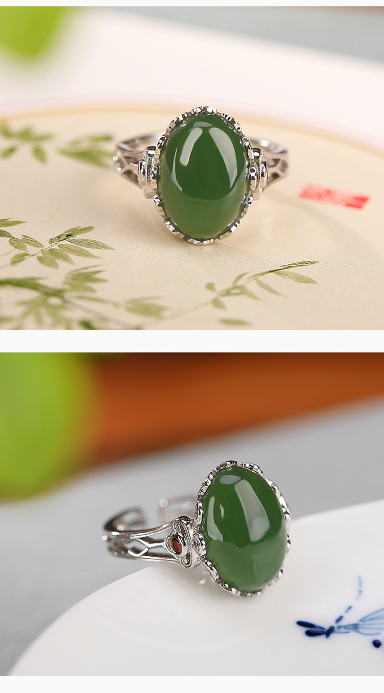 Nhẫn bạc S925 mạ vàng phong cách cổ điển họa tiết Ruyi — Kiểu mạ bạch kim chi tiết 7