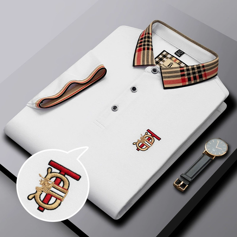 Мужская футболка-поло с коротким рукавом для трансграничной торговли, новинка лета 2025, элитная вышитая, деловая повседневная, с отложным воротником, топ с рукавом до локтя