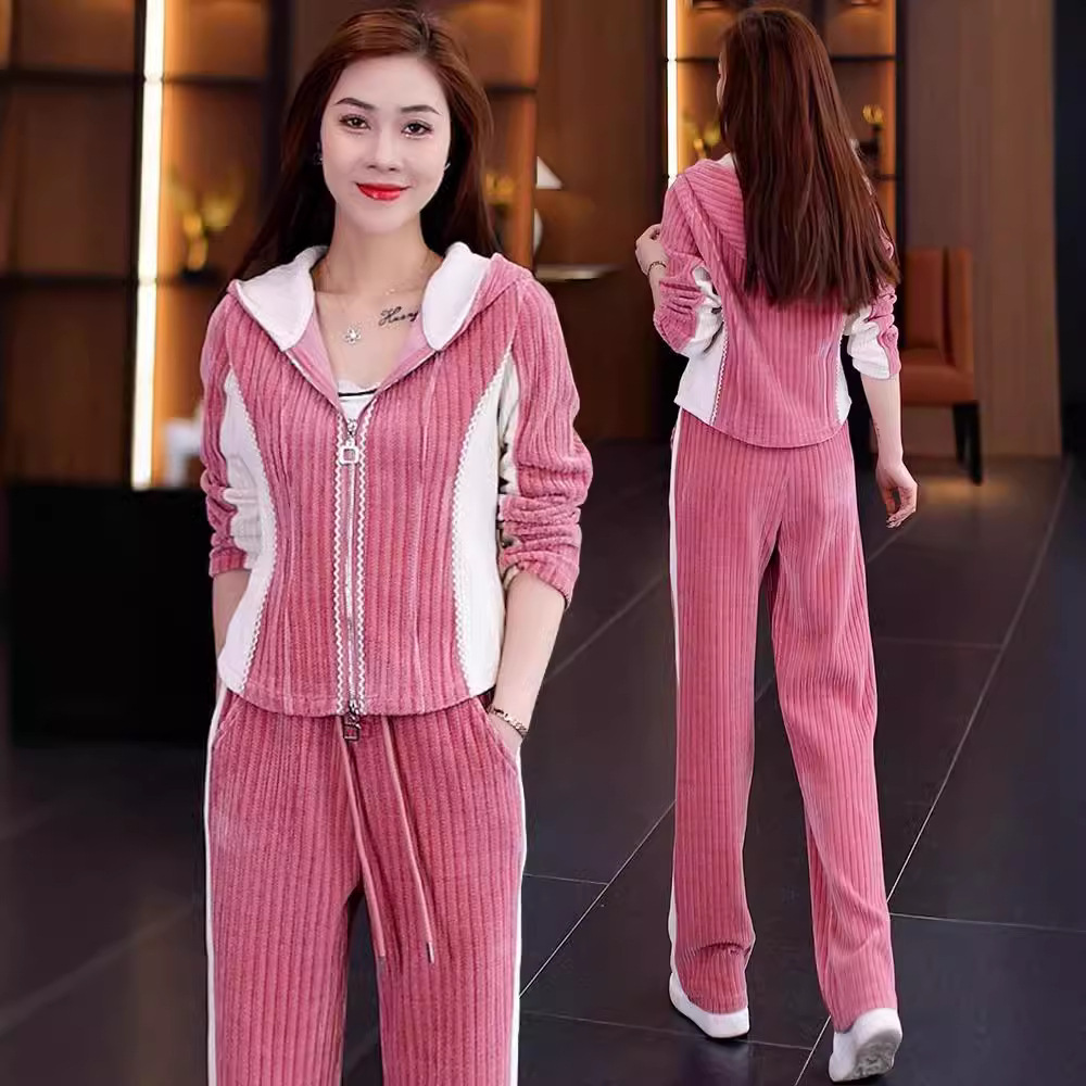 Women's Clothing new casual sportswear women's suits spring and autumn fashionable hooded sweatshirt wide leg pants two piece suit_voghion.com