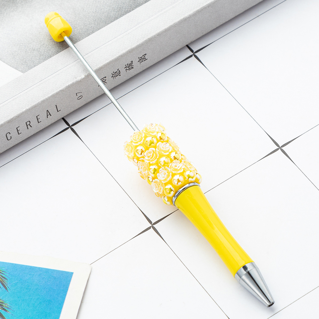 Nueva rosa diy bolígrafo de cuentas de flor creativo pegado a mano bolígrafo de cuentas multicolor bolígrafo de regalo publicitario