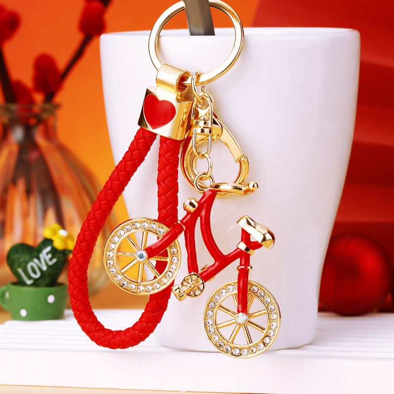 Creative Rhinestone Bicycle Car Keychain for Women, Ins Style, Patriotic Trendy Bag Pendant Keychain, Exquisite Gift