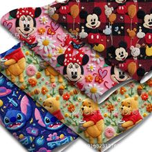 卡通米奇史迪奇仿刺绣平面印花光滑平纹pvc皮革人造革,1Yc62682