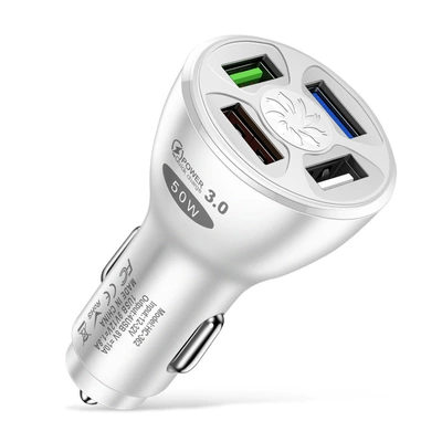 Car Charger 50W Quick Mobil şarj cihazları - 4usb-fast-charge-white-opp-bag