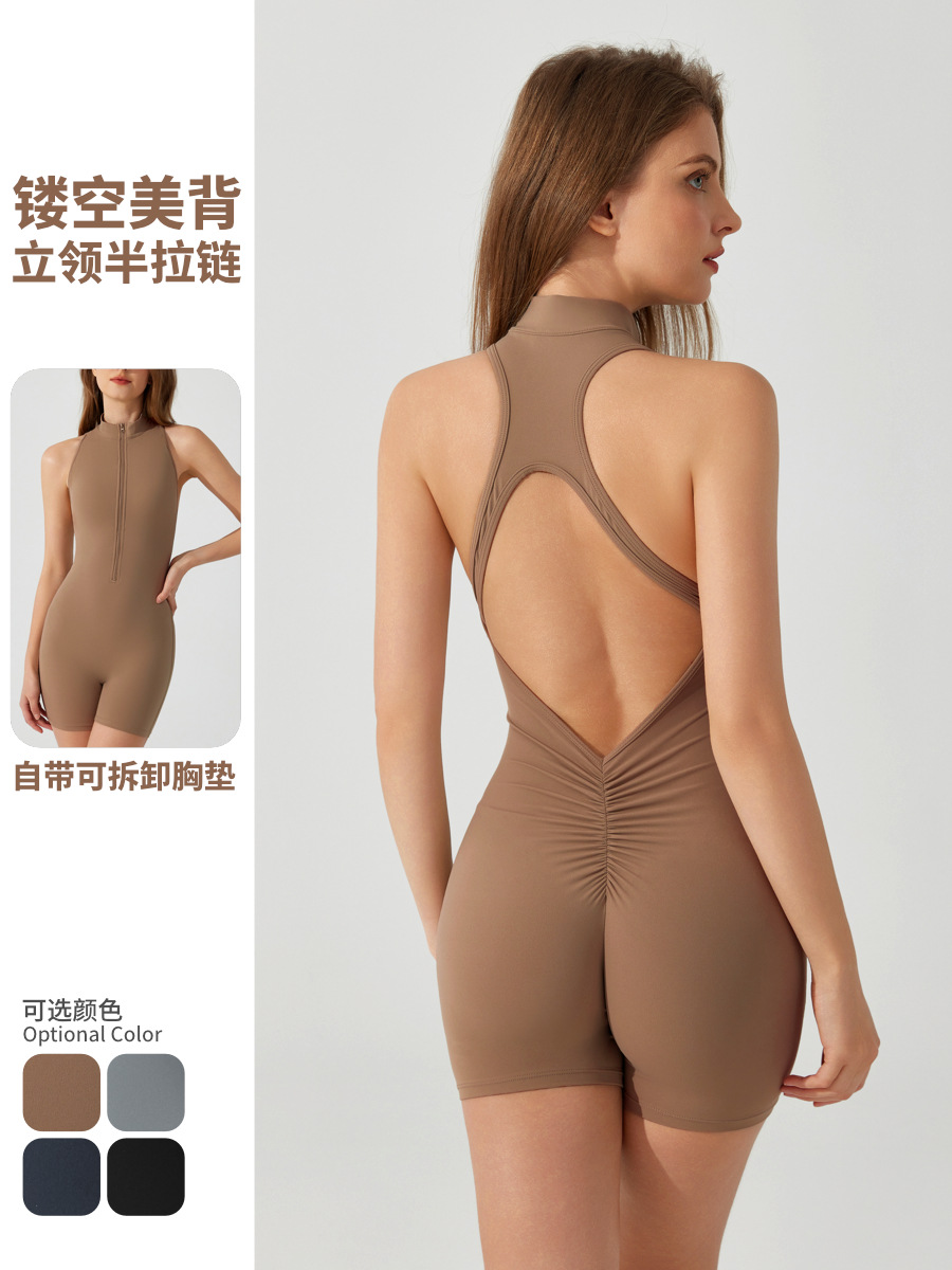 Europa y los Estados Unidos transfronterizos deportes belleza de espalda sexy cremallera de alta resistencia trasera V mel桃 hip fitness yoga