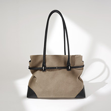 2025年牛皮新款帆布秋冬包女通勤包休闲大容量托特包撞色单肩斜挎