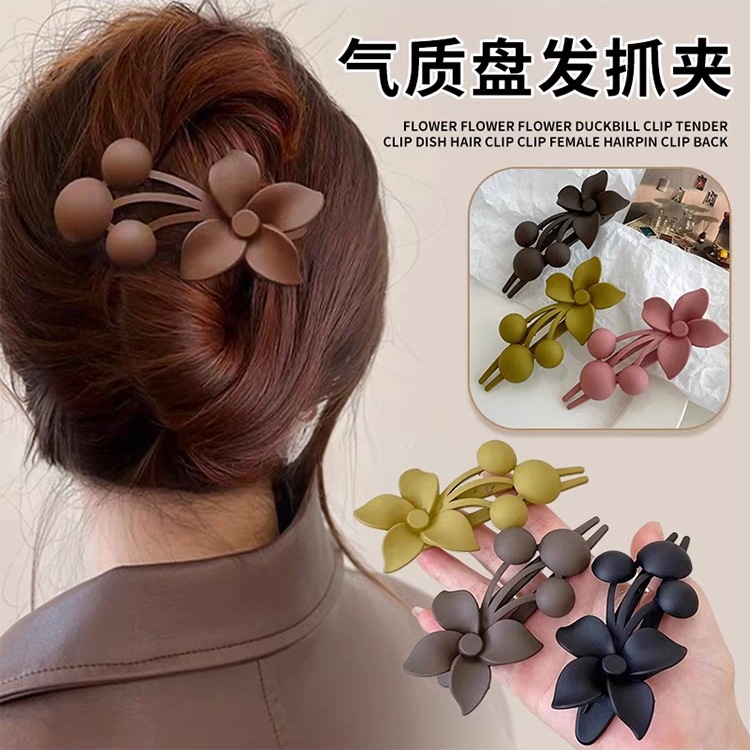 義烏髮飾頭飾花朵鴨嘴夾抓夾後腦勺一字夾女2023新款盤發磨砂頭飾