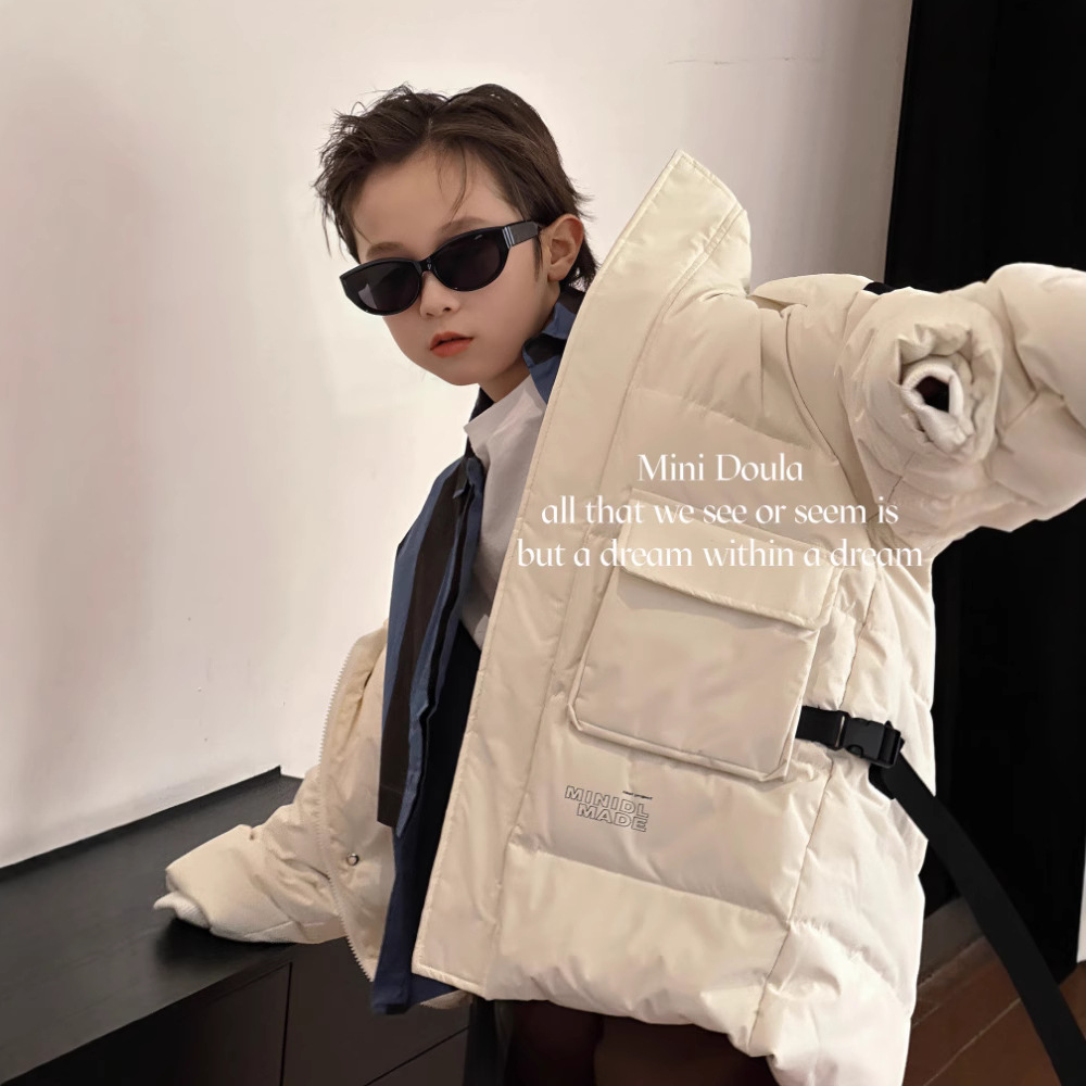 2025 Autumn/Winter New Korean Style Children's Winter Coat, Versatile, Extra Long and Thick, Hooded Mid-Length Warm Jacket