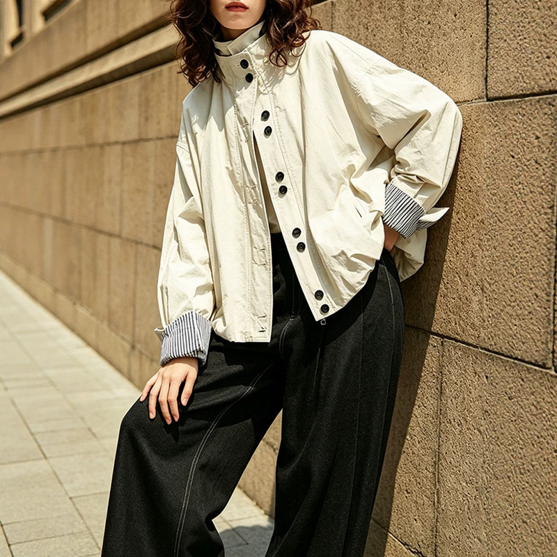 【White Noise】ELEL French-style bud collar short jacket for women, 2026 autumn new loose-fit commuter top