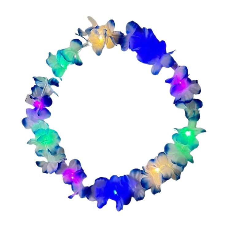 Guirnalda hawaiana exclusiva transfronteriza con luces de poliéster de tela de simulación pétalo luminoso Garland con cuello guirnalda luminosa