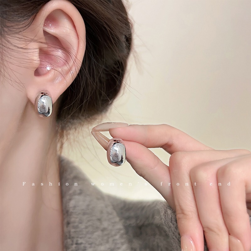 Love it very much ~ Silver beanie bubble glossy metal ear pin 2023 new niche design temperament earrings earrings for women