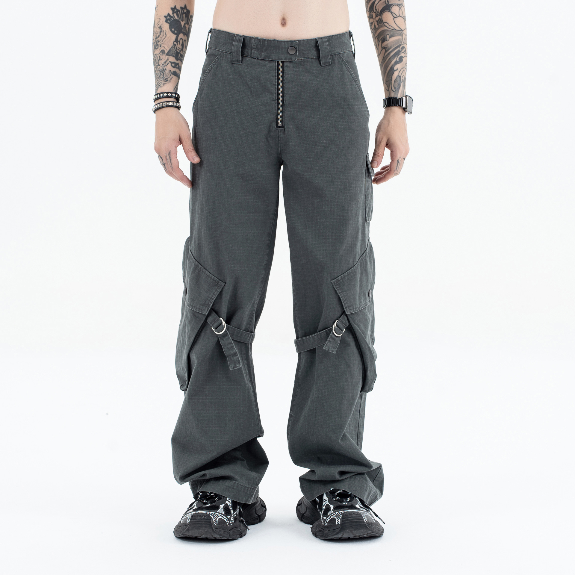 Miesten vaatteet Lanhai miesten syksy- ja talvivaatteet AC pestyt kuluneet taskulliset siteet housut löysät suorat rento retro työvaatteet leveälahkeiset housut miehille_voghion.com