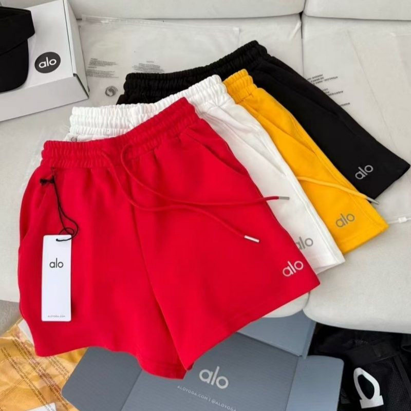 ALO夏季2025新款!高级感小标字母松紧腰宽松阔腿运动健身短裤女夏