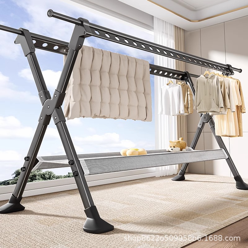 Clothes Drying Rack for Balcony, Household Folding Floor-Standing Clothes Rod, Indoor and Outdoor Clothes Hanging, Telescopic Clothes Drying Rack, Quilt Drying Artifact