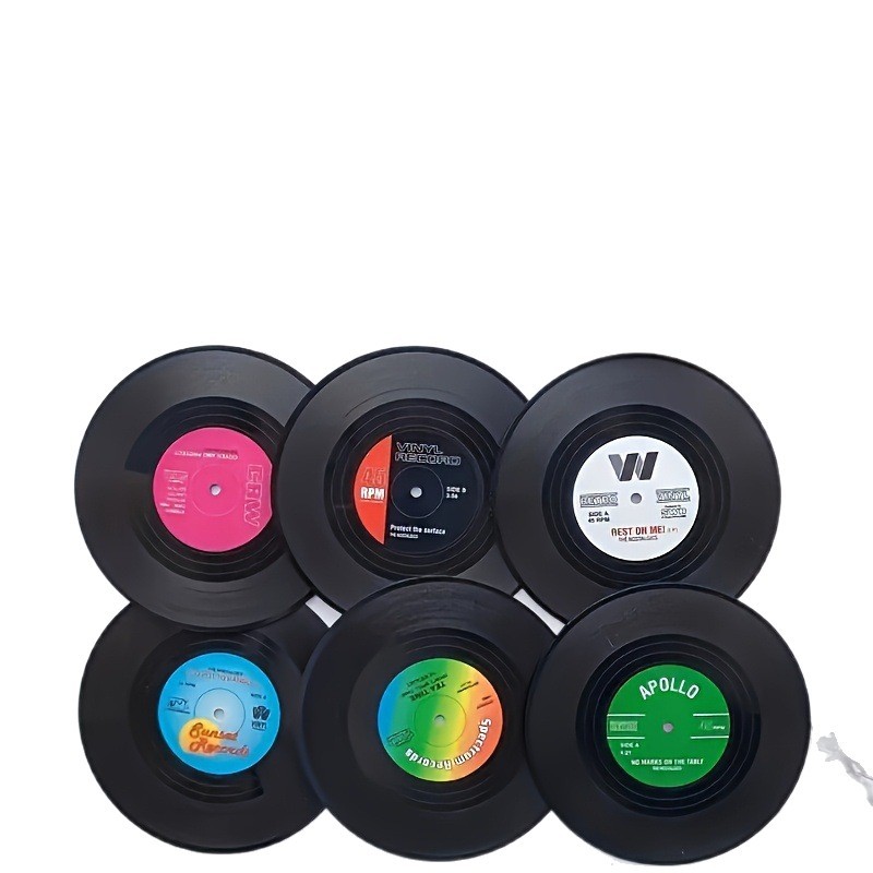 Transfronterizos discos de vinilo retro 2D decoración decoración escena diseño aislante almohadilla de café redonda