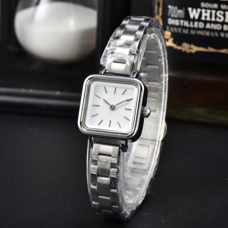 Micro-business generation fashion all-match two-pin watch casual retro square watch solid steel band quartz women's watch dw