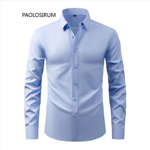 Cross-border popular four-way stretch solid-color button-up men's plus-size shirt, wrinkle-resistant and non-iron business shirt, best-selling Amazon shirt