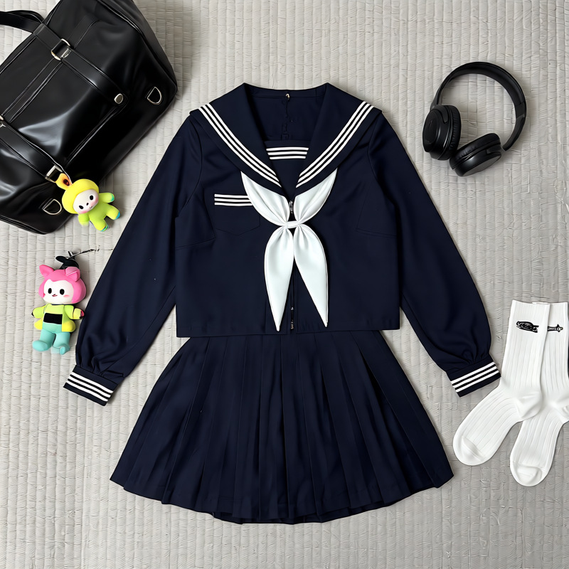 JK original black three-piece authentic JK uniform short-sleeve sailor suit genuine middle school basic Japanese style school set