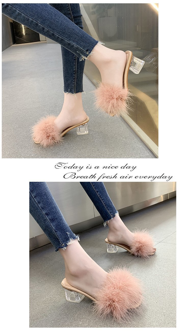 Women's Sexy Solid Color Feather Round Toe Fashion Sandals display picture 12