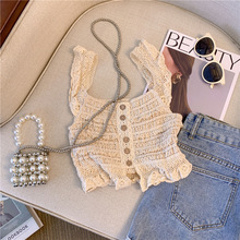 韩版chic蕾丝花边吊带女夏外穿显瘦设计感小众背心超好看排扣上衣