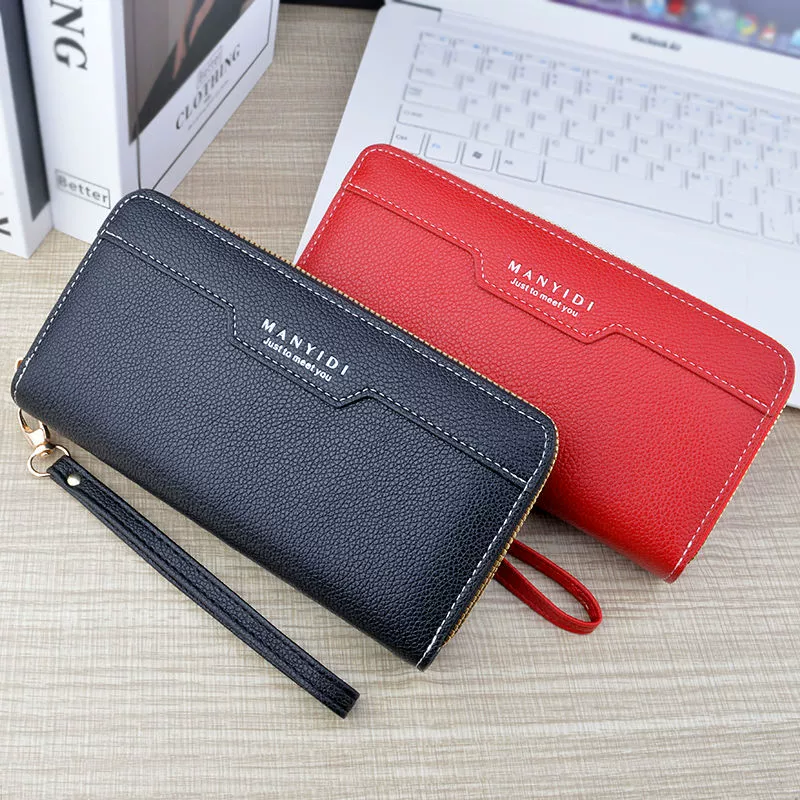 Wallet, long shoulder bag with zipper, capacious small clutch bag, genuine leather