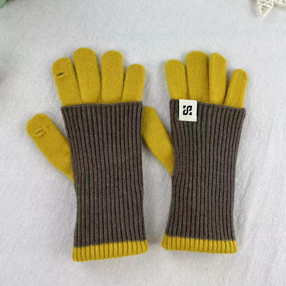 Moda de color dulce lana de punto largo guantes calientes gruesos guantes de moda de bicicleta al por mayor