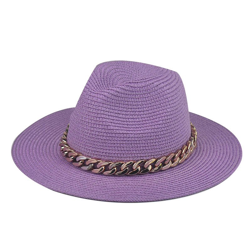 Comercio exterior transfronterizo Four Seasons Sombrero de paja de cadena grande de oro Cadena de sombrero de paja de Jazz de ala grande Sombrero de paja de tapa plana