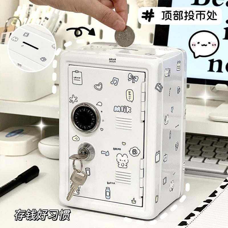 家庭用クリエイティブミニレトロ金属セーフティボックス貯金箱子供貯金箱小銭入れ缶キー暗証番号ロック|undefined
