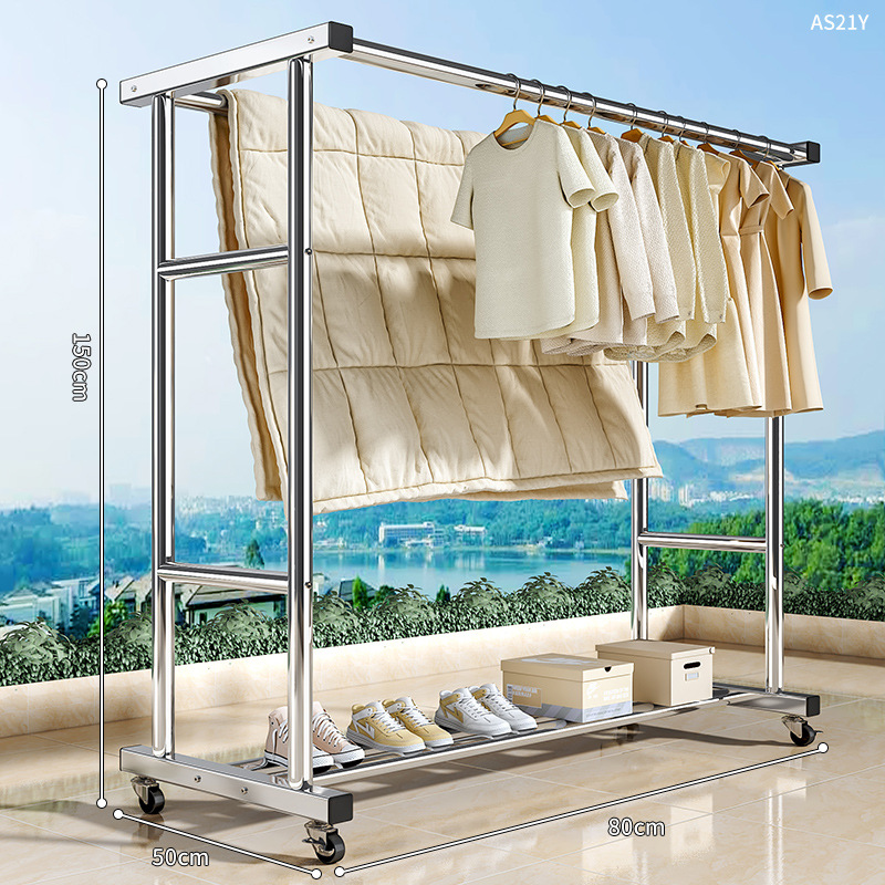 [더블폴 - 단층수납 80cm] 특대 스테인레스 - 프리 메탈 휠