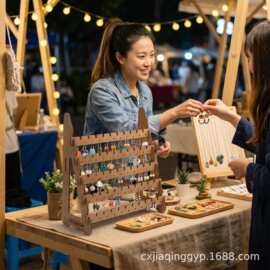 新款实木饰品摆摊耳环手链展示架木质首饰摆放架手串陈列架收纳架