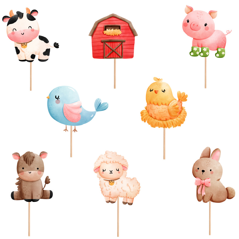 2024 transfronterizo nuevo tema de la granja pastel pequeña tarjeta de inserción fiesta de cumpleaños papel taza pastel decoración Tarjeta de inserción plug-in