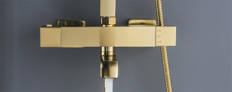 Kaiping Youjia Bathroom Zirconium Gold Straight Rod Hot and Cold Adjustable Tube Constant Temperature Three-Speed Switch Waterfall Outlet Shower 1501