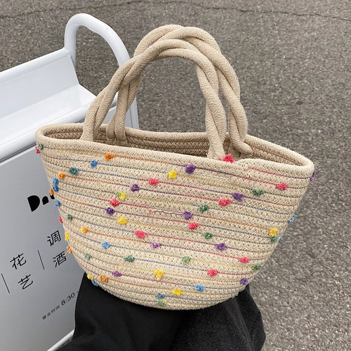 Straw bag  new fashion internet celebrity women's bag shoulder bag women's versatile ins portable vegetable basket bucket bag