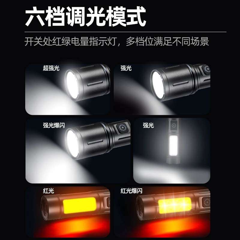 Nuevas luces laterales transfronterizas COB advertencia de luz dual patrulla exterior cueva telescópica enfoque de disparo remoto linterna láser blanca