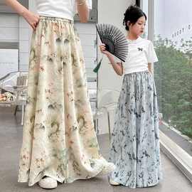 新款儿童两件套2025中国洋气中大童夏季水墨画女童夏装套装