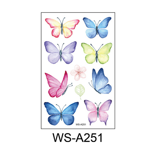 New Butterfly Tattoo Sticker Waterproof and Sweat Children's Cute Watercolor Cartoon Colorful Flower Butterfly Sticker Temporary Tattoo Sticker