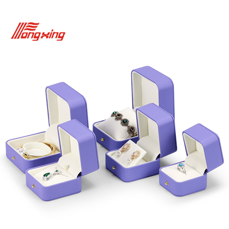 Caja de joyería azul de moda exquisita anillo collar pendientes joyería caja de almacenamiento pulsera de cuero pu