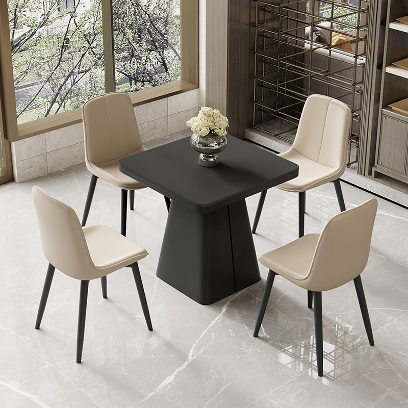 2025 New Black Dining Table and Chair Combination Square Slate Negotiation Table Hotel Rest Area Reception Leisure Chess and Card Table