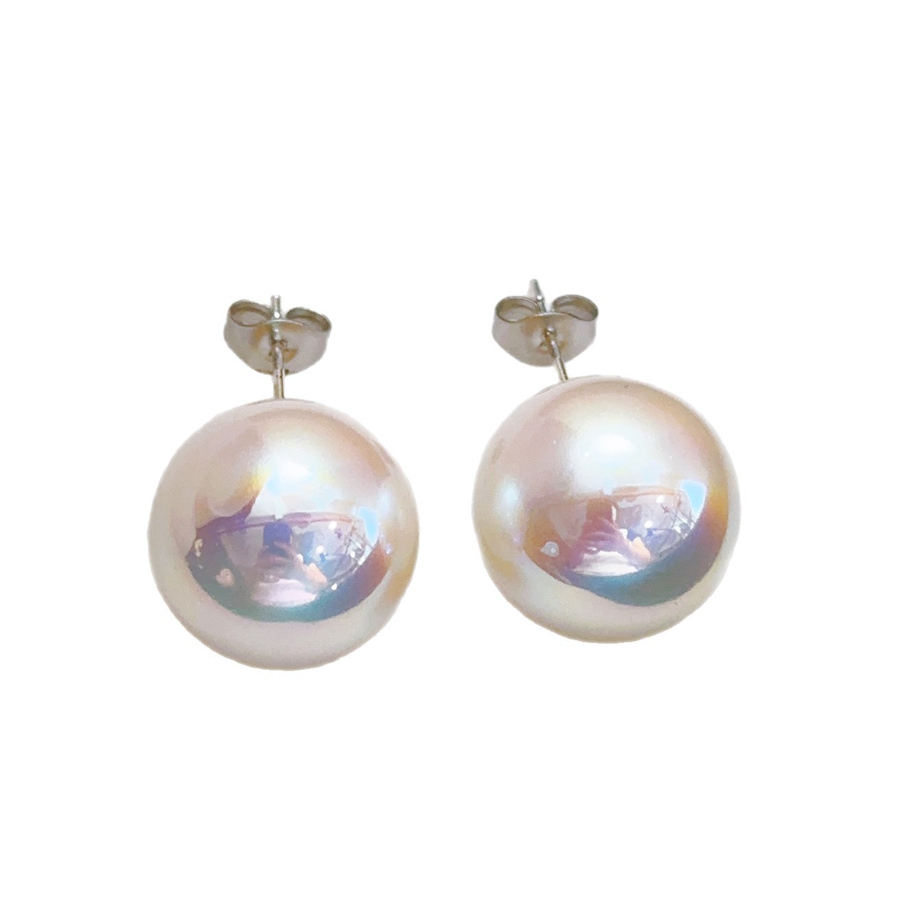 Aurora artificial akoya pendientes de perlas de grado femenino femenino de alta gama todo fósforo nuevo estilo explosivo pendientes redondos de luz fuerte