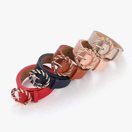 New style twist buckle fashion PU wrapping women's bare body belt decorative dress retro round buckle belt for women
