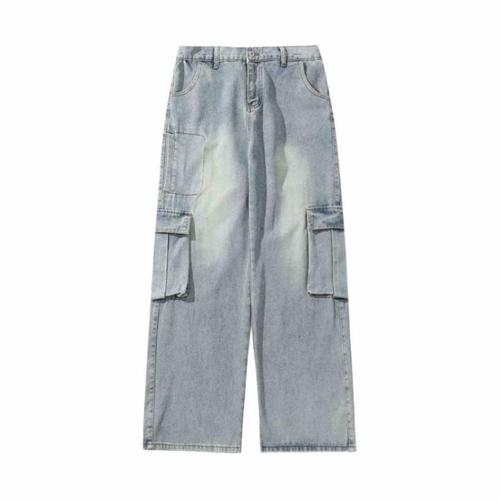American Wide Leg Workwear Jeans for Men - Autumn Trend Brand Loose Washed Casual Pants with Large Pockets - Straight Leg Floor-Length Trousers
