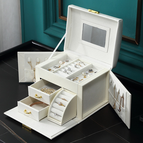 Cross-border jewelry box cross-storage box portable jewelry storage necklace ring jewelry box jewelry box with mirror