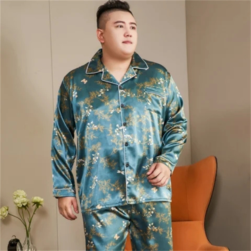 Fat guy 330kg extra-large men's pajamas Ice Silk long sleeve trousers home clothes Spring and Autumn plus fat enlarged loose