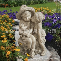 クロスボーダー新しい樹脂装飾品中庭の装飾ガーデニング小さな男の子と女の子のキス像工芸品グレー