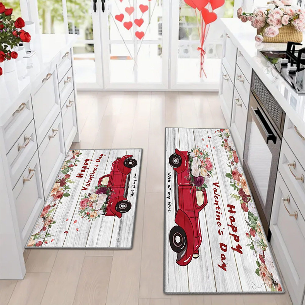 Amazon día de San Valentín alfombra de piso de cocina doméstica dos piezas conjuntos de alfombra de piso resistente a la suciedad y alfombra de puerta de entrada
