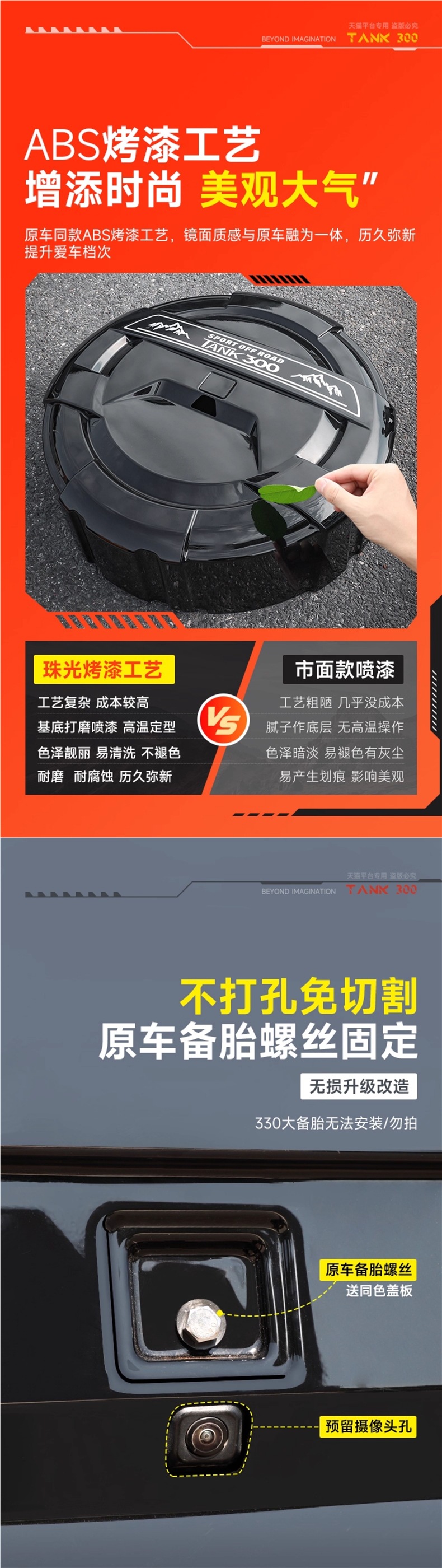 Tank 300 Spare Tire Cover with Light, Modified Special Urban Version Spare Tire Shell, Stainless Steel All-Inclusive Spare Tire Streamer Light