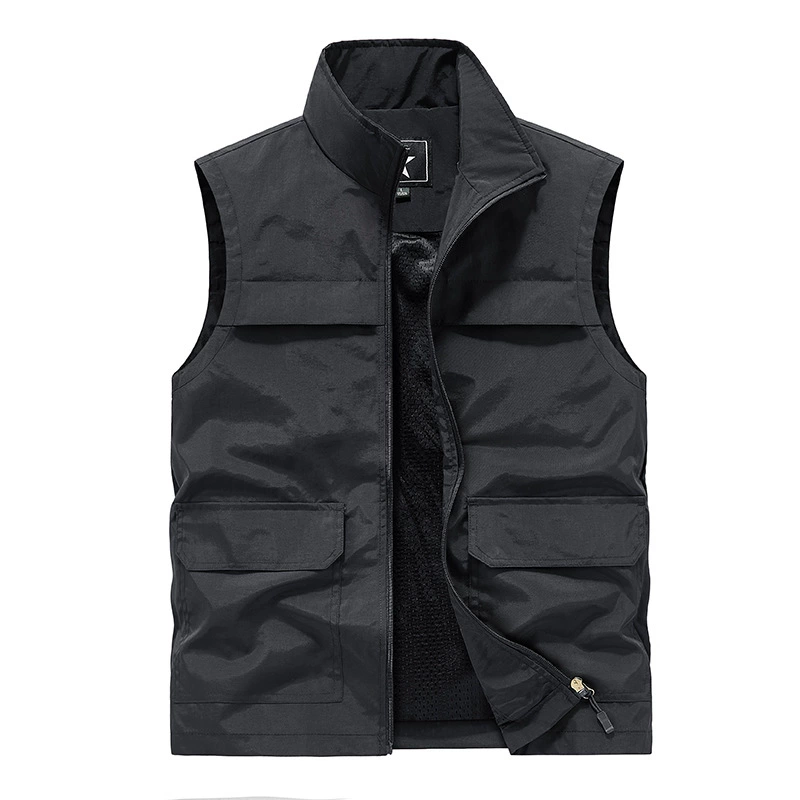 Весенне-осенний новый мужской однотонный воротник-стойка с несколькими карманами, многофункциональный уличный ветрозащитный и водонепроницаемый повседневный спортивный жилет Cross-Border