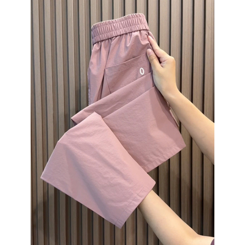 アイスシルク/ビスコース繊維女性の夏薄い痩身プラスサイズカジュアルクロップドパンツ速乾性パンツスポーツパンツ|undefined